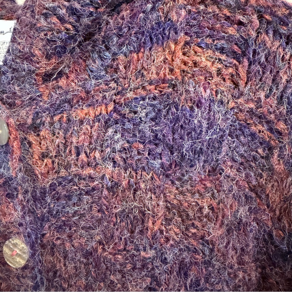 Vintage Chand Elle Fuzzy Hooded Cardigan Purple Rust Marled Wool Blend M - Picture 10 of 10